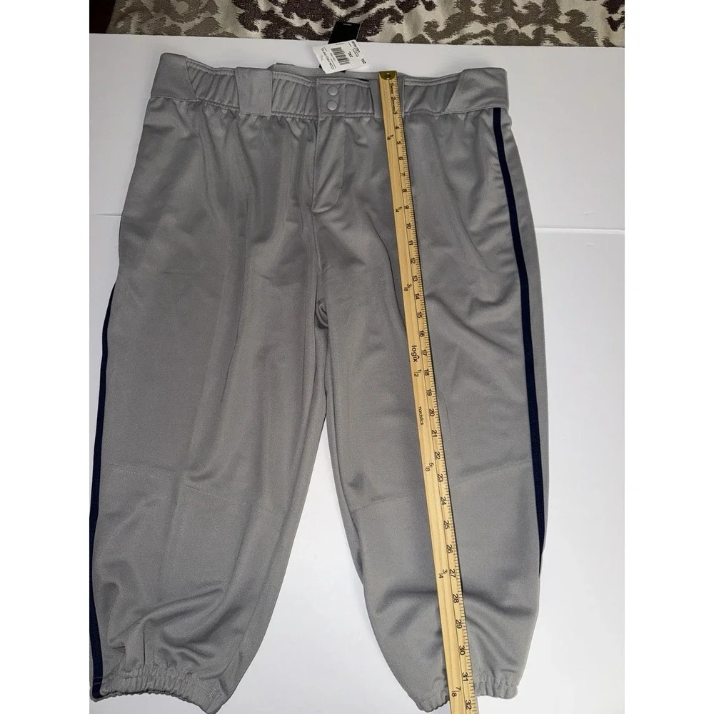 Adidas Men 2XL Icon Pro Gray Baseball Pants Stretch Elastic Blue Logo Stripe NWT